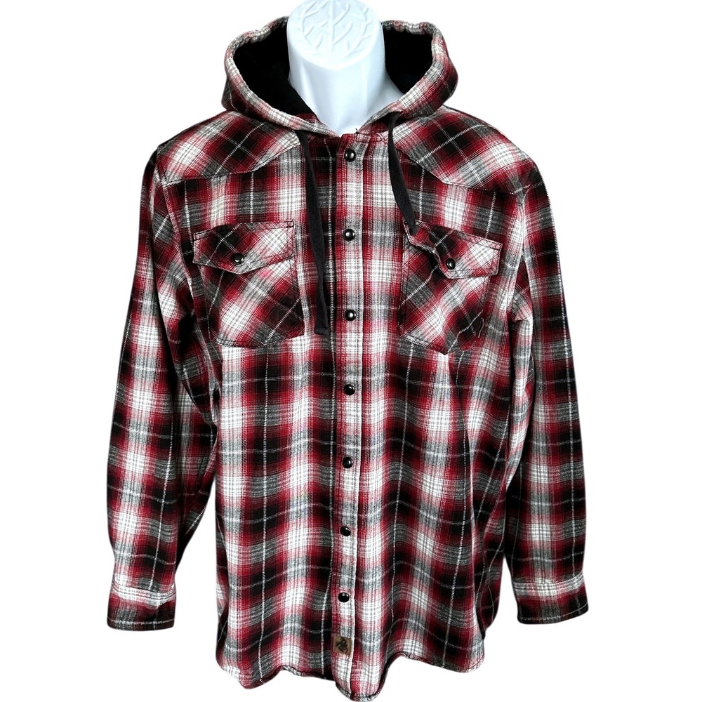 Legendary Whitetails Red & Black Plaid Backwoods Hooded Flannel Shirt, Medium